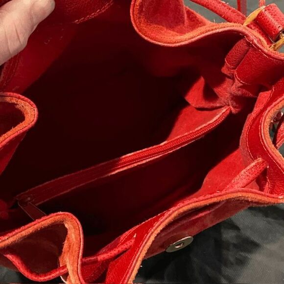 Authentic Vintage Courreges Red Suede Leather Draw String Bucket Bag Purse - Picture 16 of 16